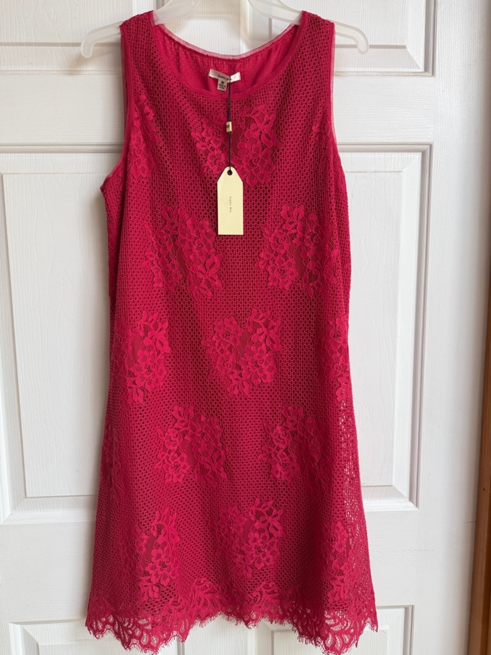 Sophie Max Hot Pink Lace Overlay Sleeveless Shift Dress